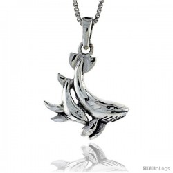 Sterling Silver Double Dolphin Pendant, 1 1/8 in tall