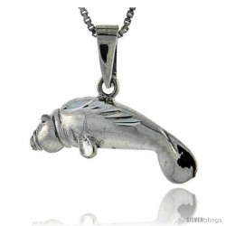 Sterling Silver Manatee Pendant, 1 in tall