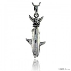 Sterling Silver Fished Shark Pendant, 2 in long.