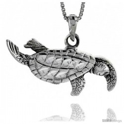 Sterling Silver Sea Turtle Pendant, 3/4 in tall