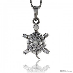 Sterling Silver Turtle Pendant, 7/8 in tall