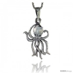 Sterling Silver Octopus Pendant, 1 in tall