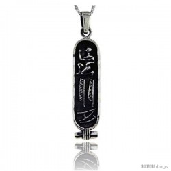 Sterling Silver Egyptian Hieroglyphics Cartouche Pendant, 1 1/2 in long