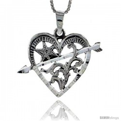 Sterling Silver Heart with Star and Arrow Pendant, 1 in tall