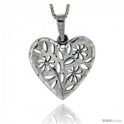 Sterling Silver Heart with Cut-outs Pendant, 7/8 in tall