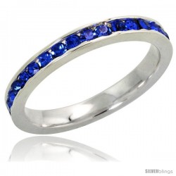 Sterling Silver Eternity Band, w/ September Birthstone, Sapphire Crystals, 1/8" (3 mm) wide