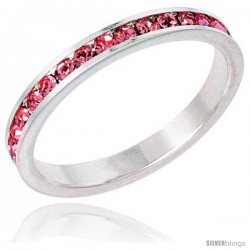 Sterling Silver Eternity Band, w/ October Birthstone, Pink Tourmaline Crystals, 1/8" (3 mm) wide