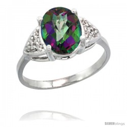 14k White Gold Diamond Mystic Topaz Ring 2.40 ct Oval 10x8 Stone 3/8 in wide