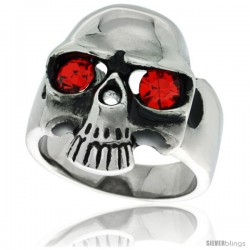 Surgical Steel Biker Skull Ring with Red CZ Eyes