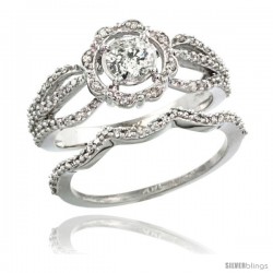 14k White Gold 2-Pc. Floral Diamond Engagement Ring Set w/ 0.41 Carat (Center) & 0.44 Carat (Sides) Brilliant Cut ( H-I Color