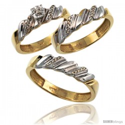 14k Gold 3-Pc. Trio His (5mm) & Hers (5mm) Diamond Wedding Ring Band Set, w/ 0.20 Carat Brilliant Cut Diamonds