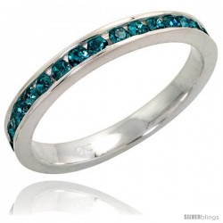 Sterling Silver Eternity Band, w/ December Birthstone, Blue Topaz Crystals, 1/8" (3 mm) wide