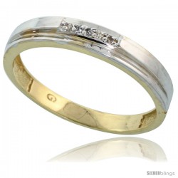 Gold Plated Sterling Silver Mens Diamond Wedding Band, 5/32 in wide