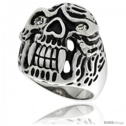 Surgical Steel Biker Ring Alien Skull White CZ Eyes