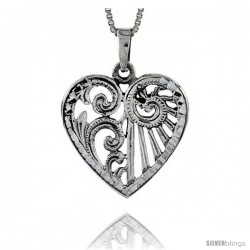 Sterling Silver Heart Pendant, 1 in tall