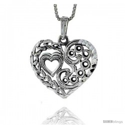 Sterling Silver Heart-in-a-Heart Pendant, 7/8 in tall