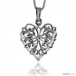 Sterling Silver Filigree Heart Pendant, 1 in tall -Style Pa333