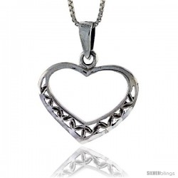 Sterling Silver Cut-out Filigree Heart Pendant, 7/8 in tall