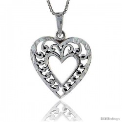 Sterling Silver Heart-in-a-Heart Filigree Pendant, 1 in tall