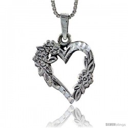Sterling Silver Floral Heart Pendant, 3/4 in tall