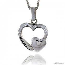 Sterling Silver Double Heart Pendant, 3/4 in tall