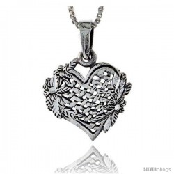 Sterling Silver Weaved Heart Pendant, 3/4 in tall