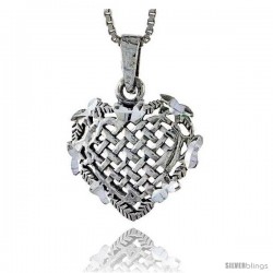 Sterling Silver Weaved Heart Pendant, 3/4 in tall -Style Pa352