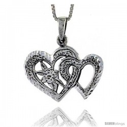 Sterling Silver Double Heart Pendant, 7/8 in tall