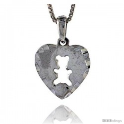 Sterling Silver Heart Disk with Teddy Bear Cut-out, 3/4 in tall