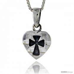 Sterling Silver Maltese Cross on tiny Heart Pendant, 5/8 in tall