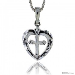 Sterling Silver Heart Pendant with Cross, 3/4 in tall