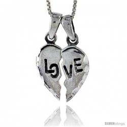two Sterling Silver LOVE in. Heart Pendants, 3/4 in tall