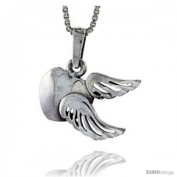 Sterling Silver Heart with Wings Pendant, 1/2 in tall