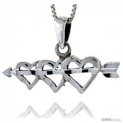 Sterling Silver Triple Heart with Arrow Pendant, 1/2 in tall
