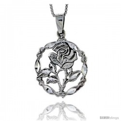 Sterling Silver Rose Flower Pendant, 1 1/8 in tall