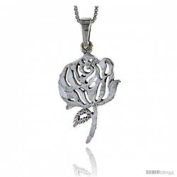 Sterling Silver Rose Flower Pendant, 1 1/4 in tall