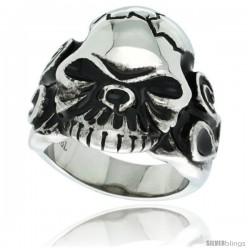 Surgical Steel Biker Ring Cracked Skull Flames on each side