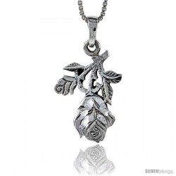 Sterling Silver Rose Flower Pendant, 1 in tall -Style Pa376