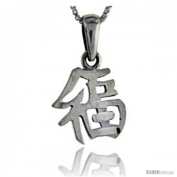 Sterling Silver Chinese Character for good Luck Pendant, 3/4 in long