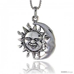 Sterling Silver Sun and Moon Pendant, 1 1/8 in tall