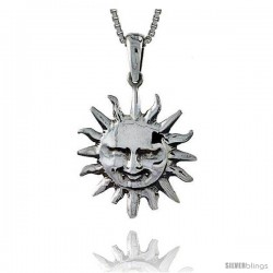 Sterling Silver Sun Pendant, 1 in tall