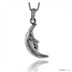 Sterling Silver Moon Pendant, 1 1/8 in tall