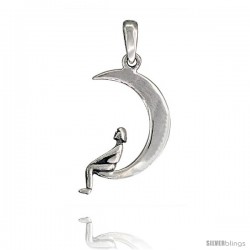 Sterling Silver Moon and Lady Pendant, 1 1/8 in tall