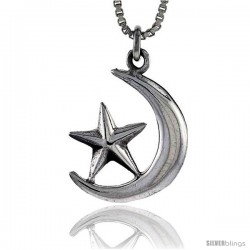 Sterling Silver Moon and Star Pendant, 3/4 in tall