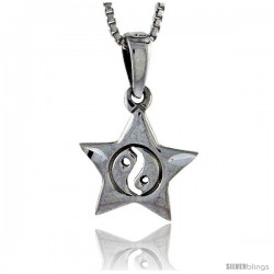 Sterling Silver Star with Yin and yang Pendant, 5/8 in tall