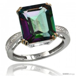 14k White Gold Diamond Mystic Topaz Ring 5.83 ct Emerald Shape 12x10 Stone 1/2 in wide -Style Cw408149