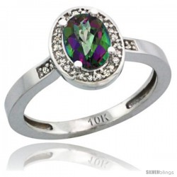 14k White Gold Diamond Mystic Topaz Ring 1 ct 7x5 Stone 1/2 in wide