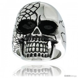 Surgical Steel Biker Skull Ring Half Covered w/ Scales