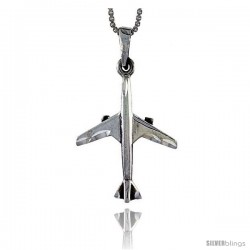 Sterling Silver Jet Airplane Pendant, 1 3/8 in tall