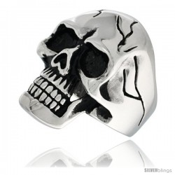 Surgical Steel Biker Skull Ring w/ Cracks on Forehead and Sides